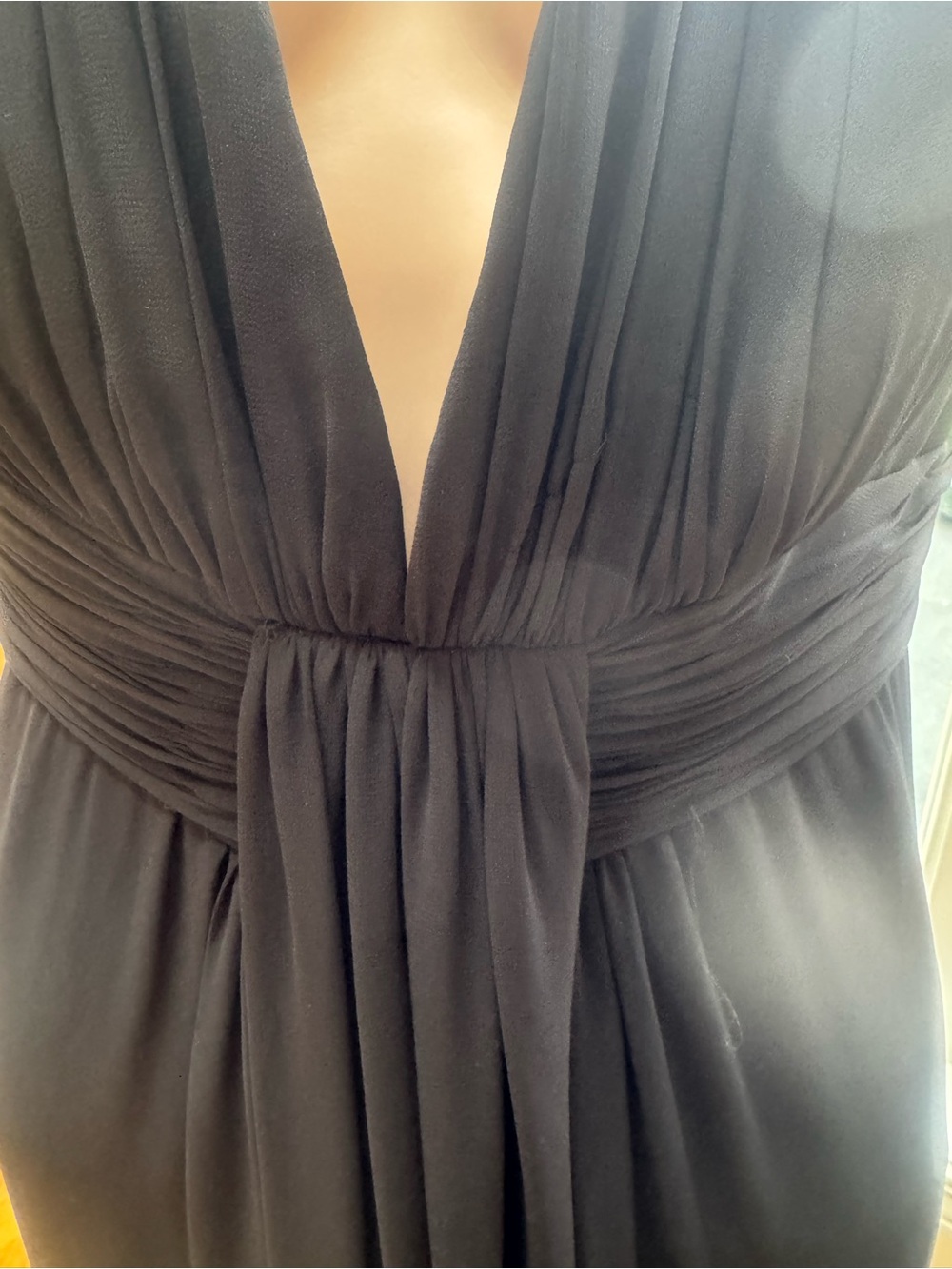Black Chiffon Halter Evening Gown with Crystal Cross-Strap - Picture 4 of 14